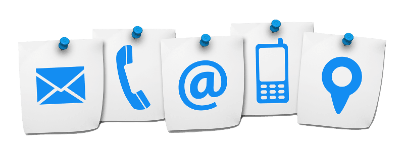 Folios con diferentes símbolos de contacto: correo, teléfono fijo, teléfono móvil, etc.