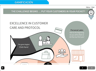 Ejemplo de pantalla gamificada con tablero de juego para curso e-learning