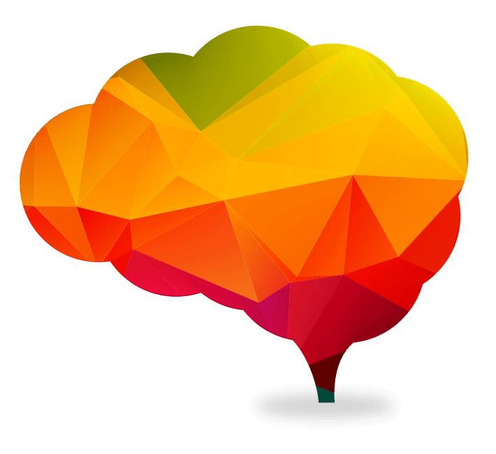 Ilustración de cerebro creativo representado por triangulos de colores.